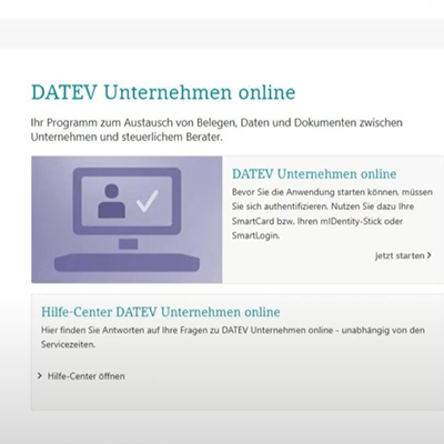Screenshot der Plattform DATEV Unternehmen-Online als Ansicht.